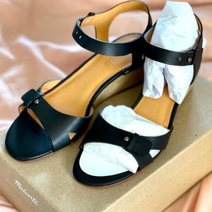 Black leather strappy wedges